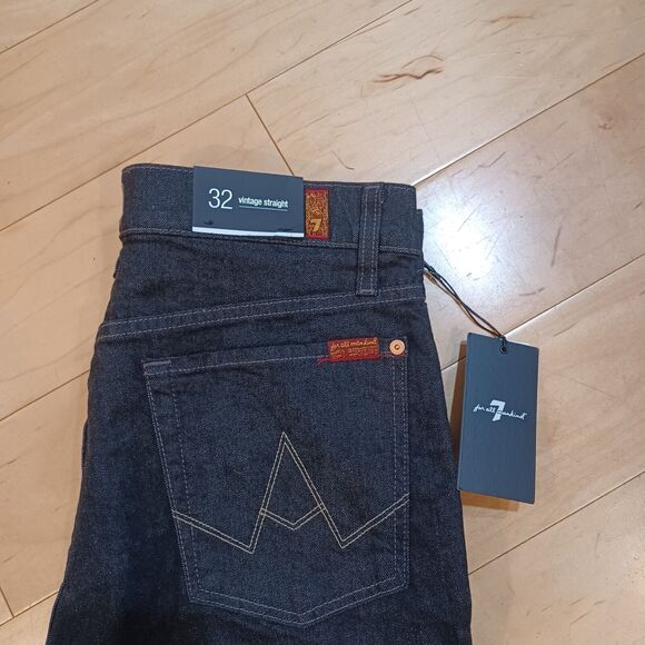 NWT 7 FOR ALL MANKIND Mens Off Black Vintage Button Fly Straight Leg Jeans 32x32 - Picture 10 of 12